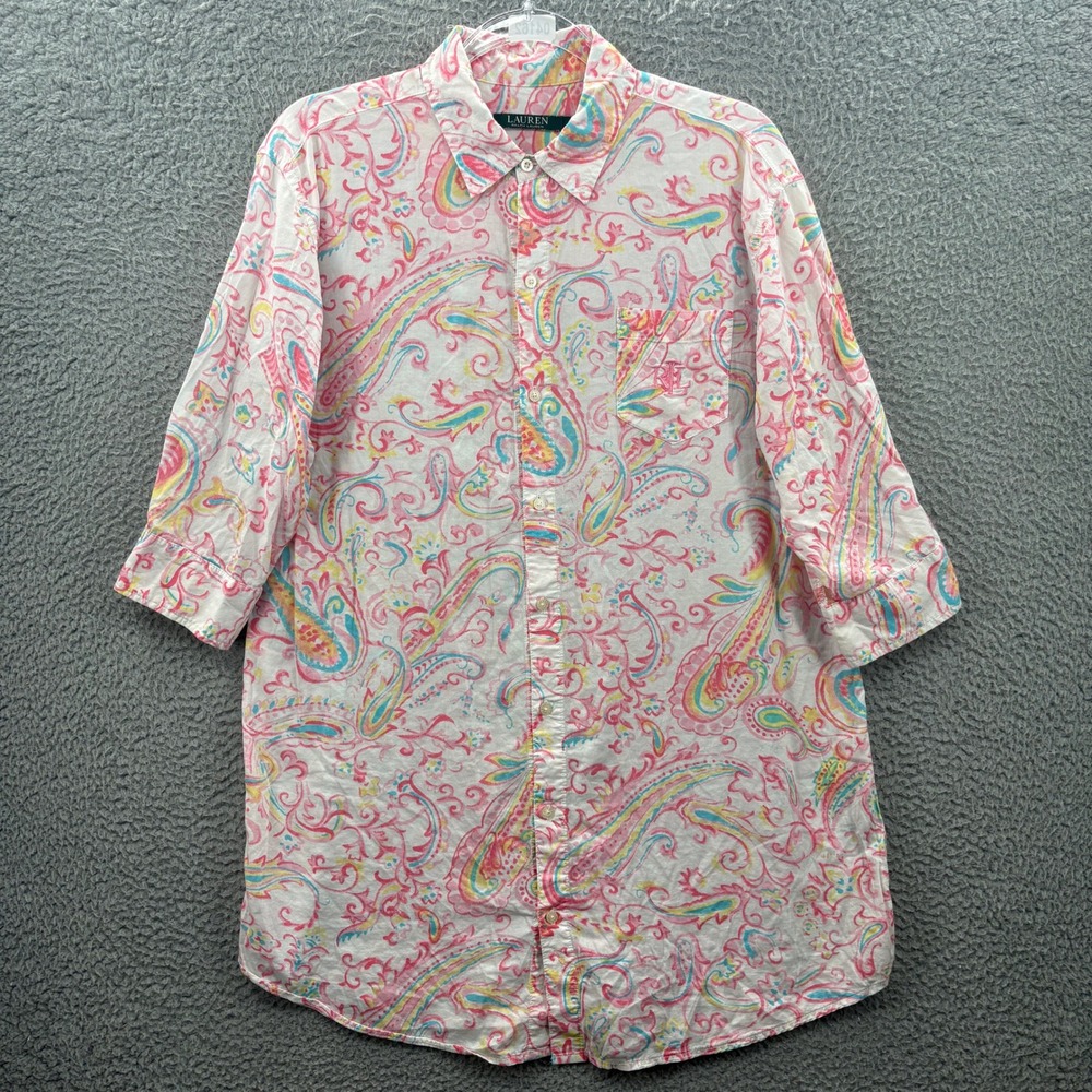 Ralph Lauren Sleep Shirt Womens M Pink Paisley Nightgown Dress Loungewear
